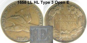 1858 Large Letters/High Leaves Type 3 Open E