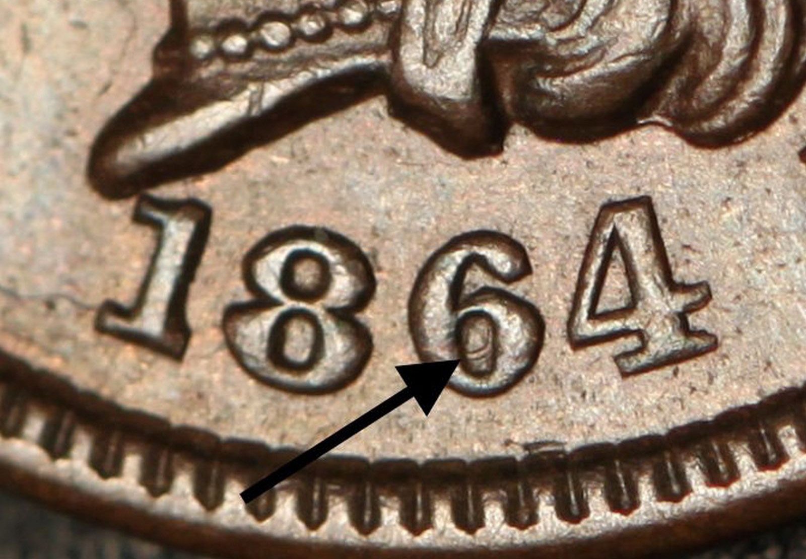 1864 No-L RPD-007 - Indian Head Penny - Photo by Ed Nathanson