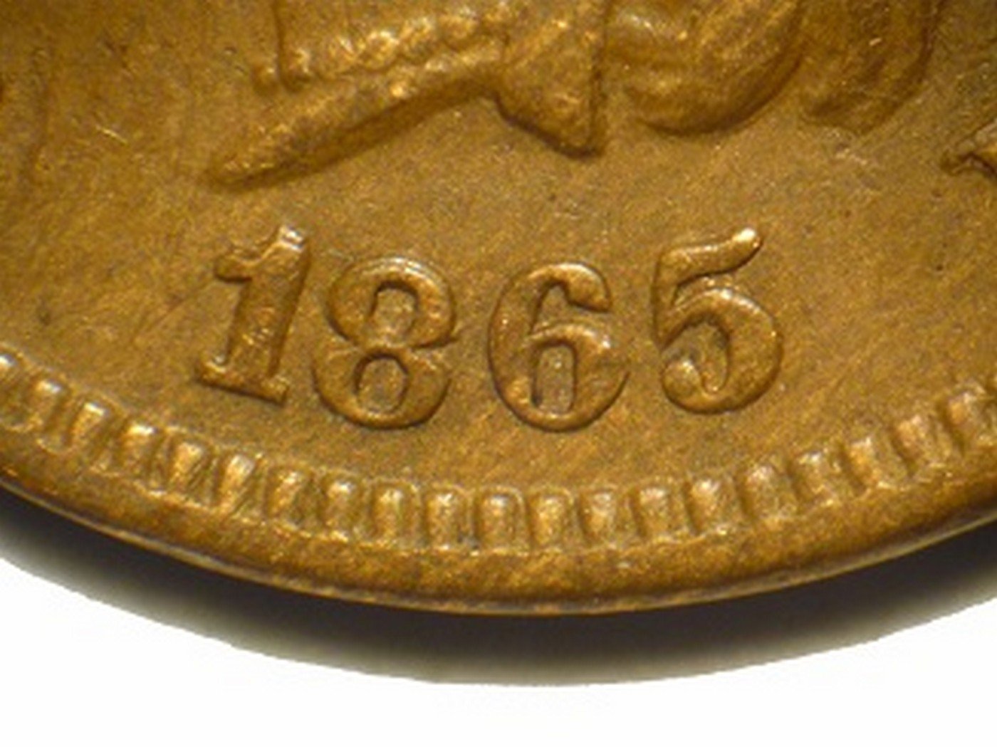 1865 Plain 5 RPD-004 - Indian Head Penny - Photo by David Poliquin