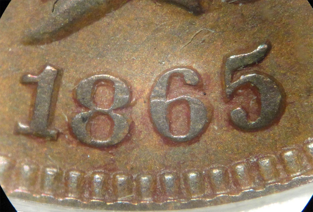1865 Altered Plain 5 RPD-010 in a PCGS Holder