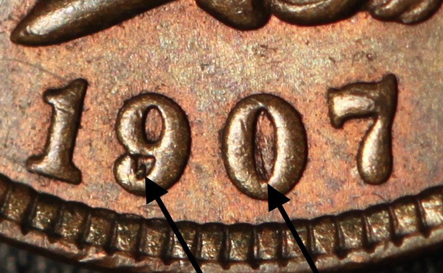 Reverse of 1907 RPD-003 - Indian Head Penny - Photo by Ed Nathanson