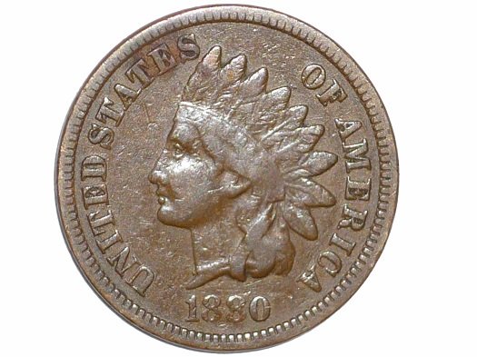 1880 Obverse of ODD-003 - Indian Head Penny - Photo by David Poliquin