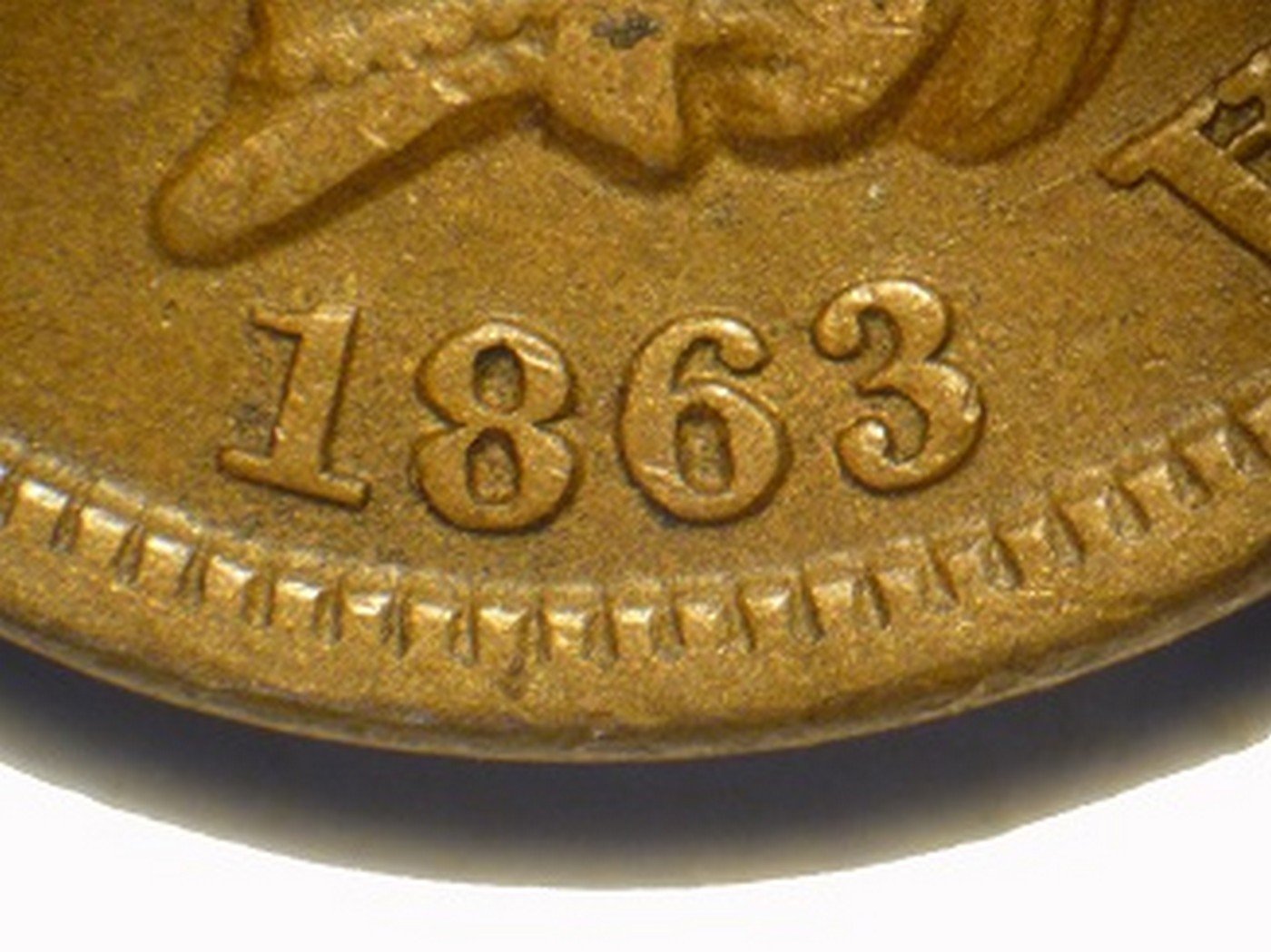 1863 Obverse of CUD-022 - Indian Head Penny - Photo by David Poliquin