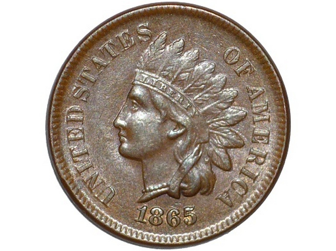 1865 Obverse of Fancy 5 ODD-001 - Indian Head Penny - Photo by David Poliquin
