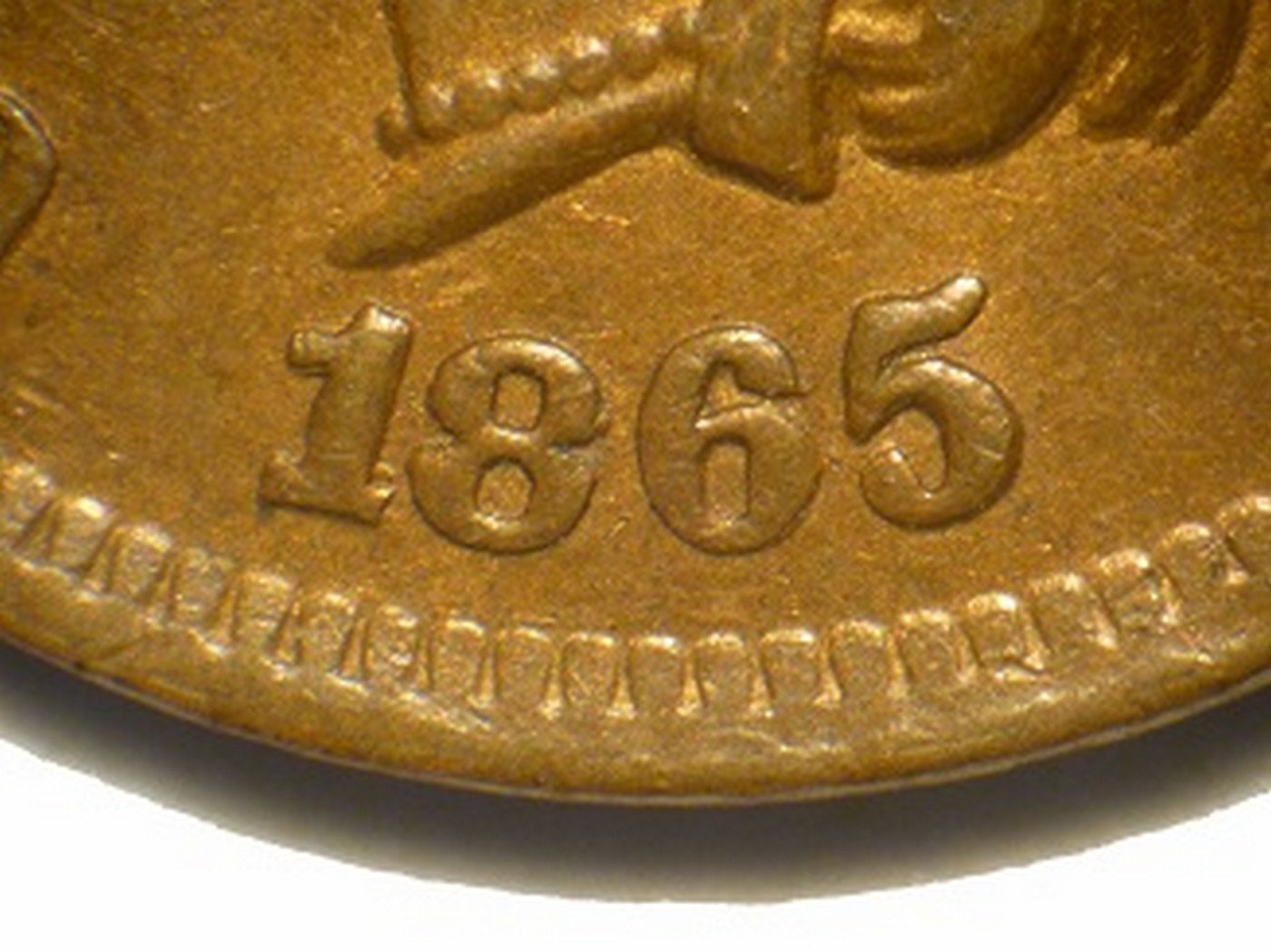1865 Plain 5 RPD-011 - Indian Head Penny - Photo by David Poliquin