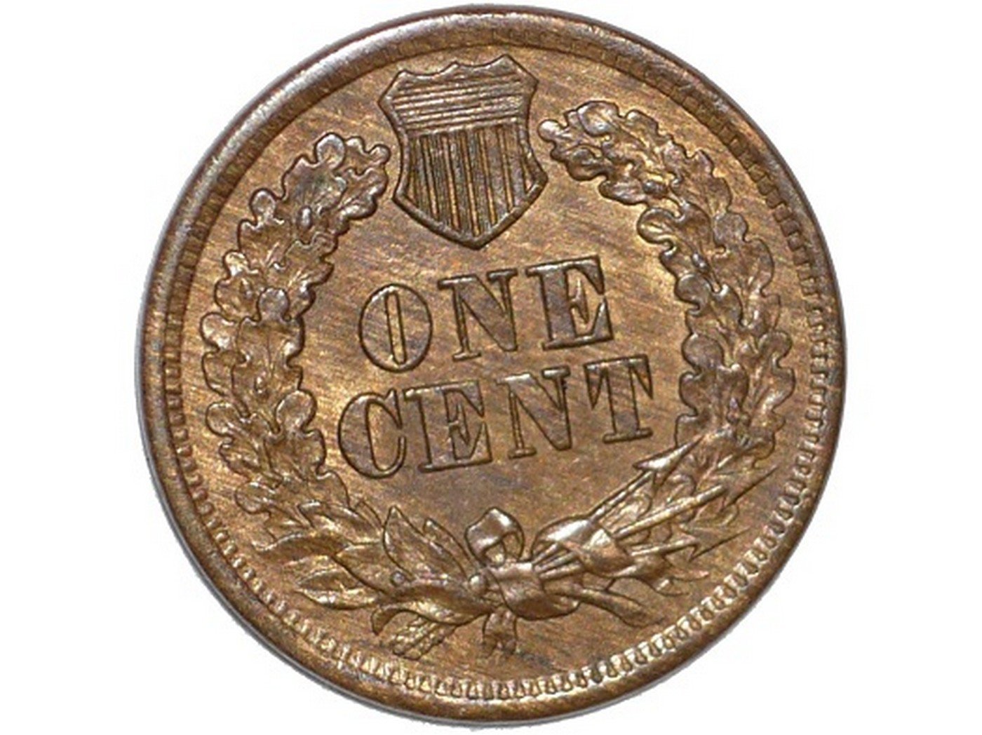 1865 Reverse of Plain 5 RPD-011 - Indian Head Penny - Photo by David Poliquin