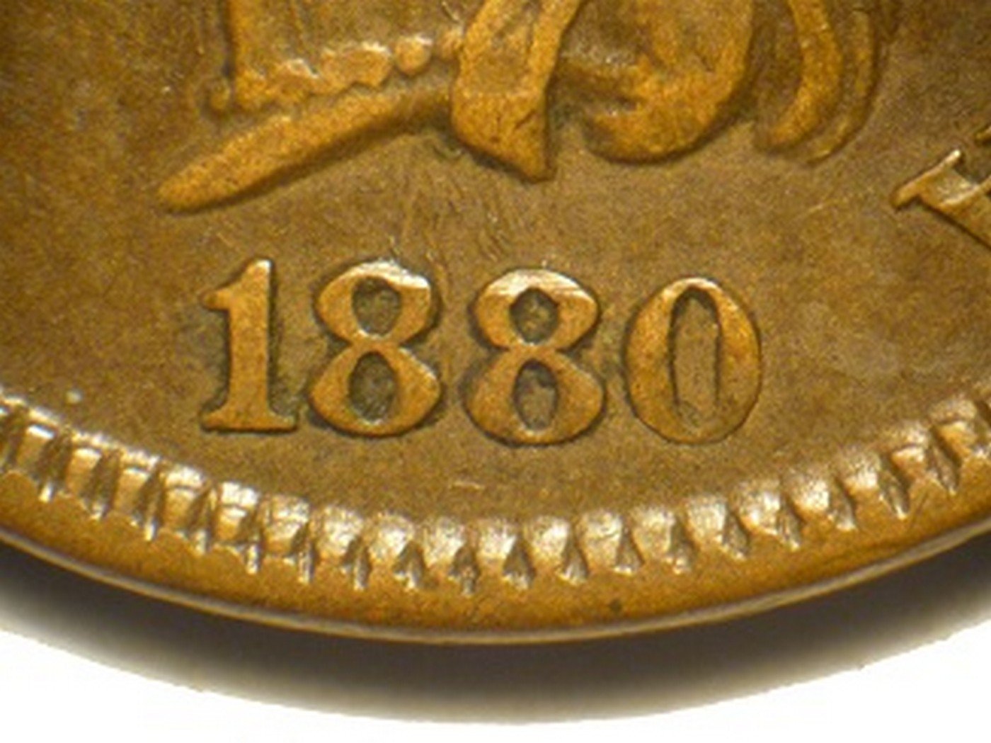 1880 Obverse of CUD-001 - Indian Head Penny - Photo by David Poliquin