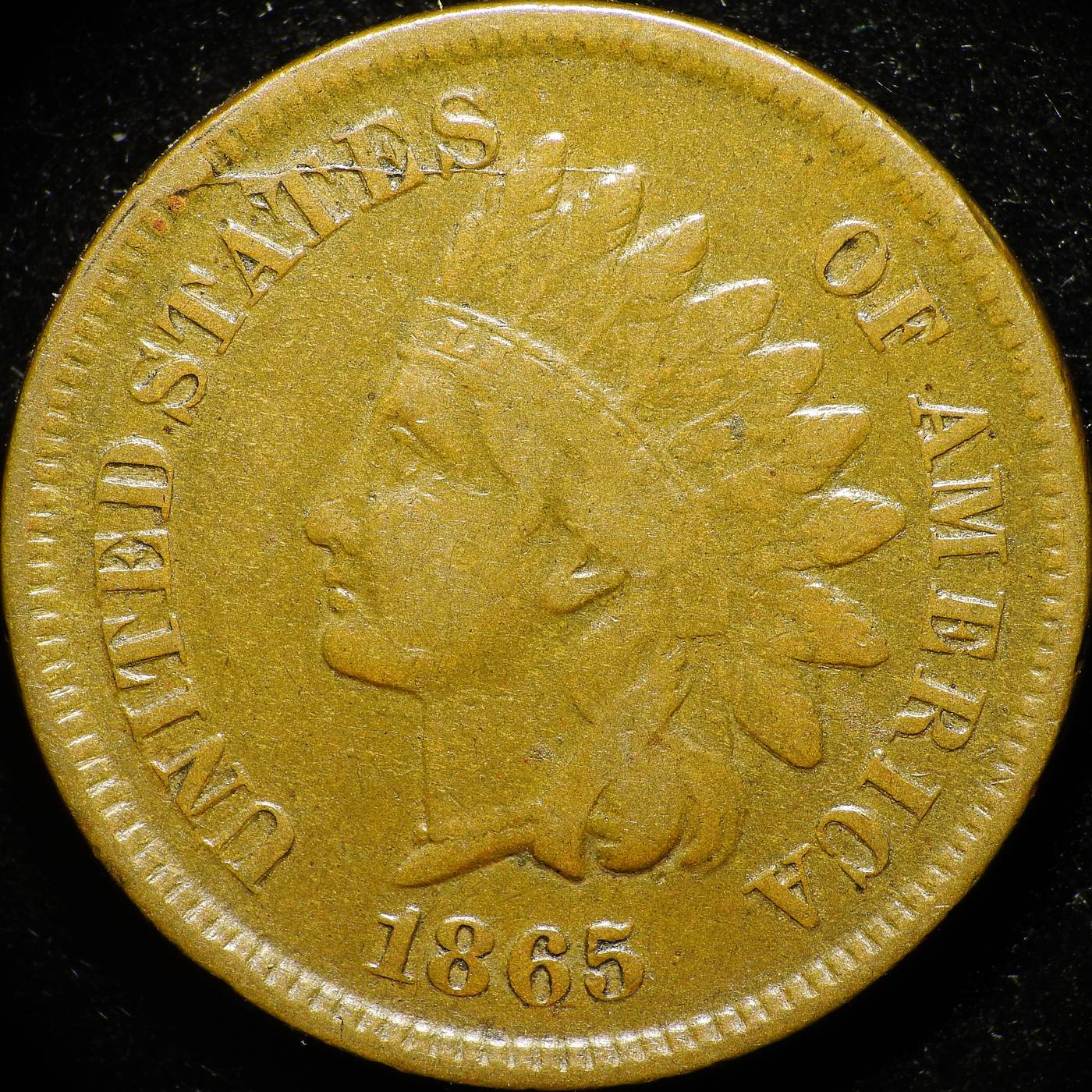 1865 Fancy 5 CRK-002 - Indian Head Penny