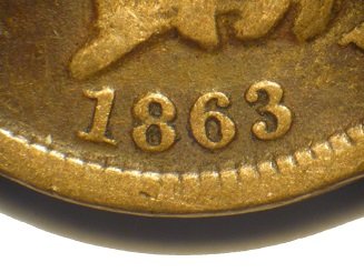 Obverse of 1863 CUD-037 - Indian Head Penny - Photo by David Poliquin