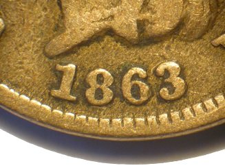 Obverse of 1863 CUD-040 - Indian Head Penny - Photo by David Poliquin