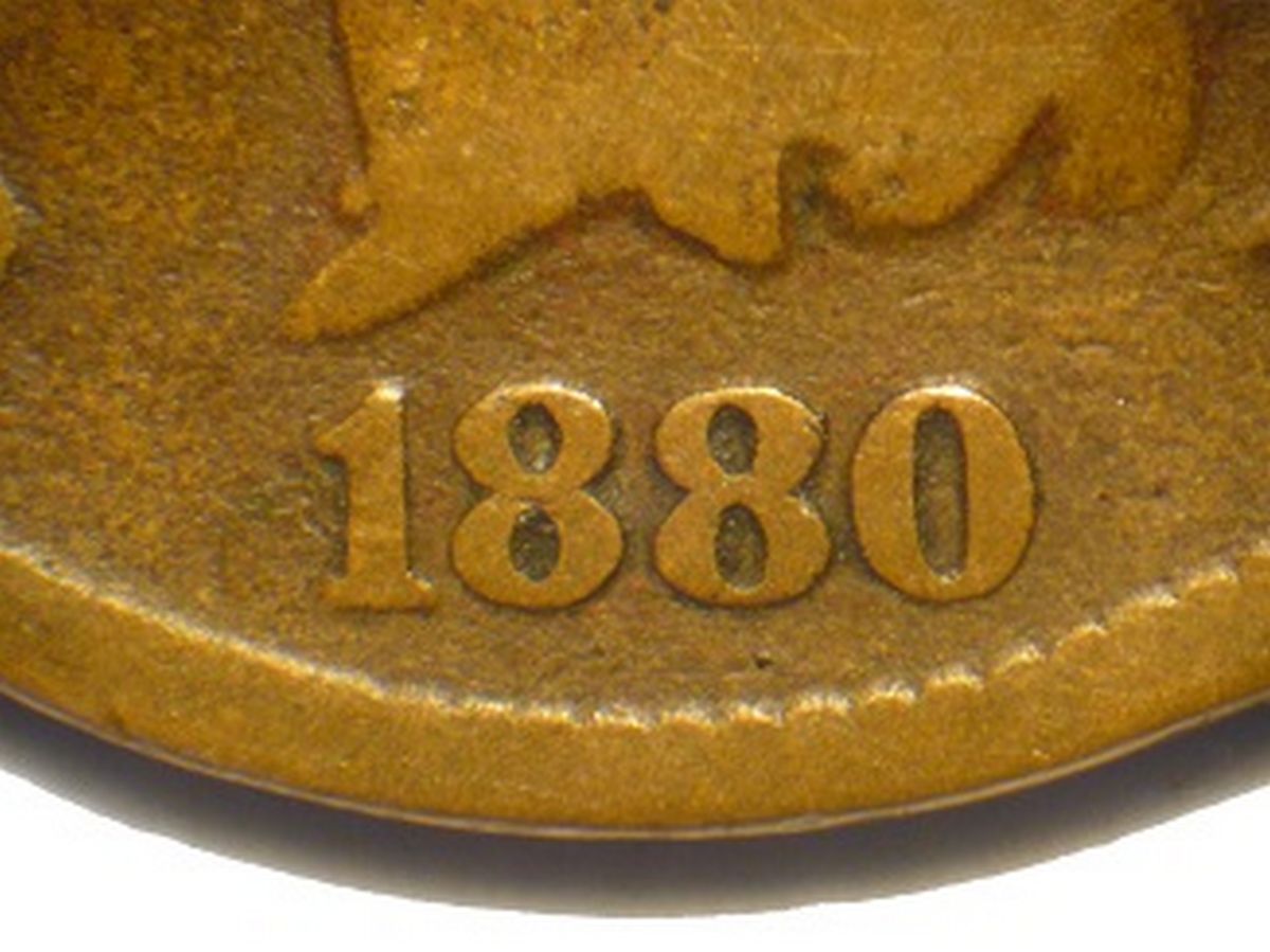 Obverse of 1880 CUD-002 - Indian Head Penny - Photo by David Poliquin