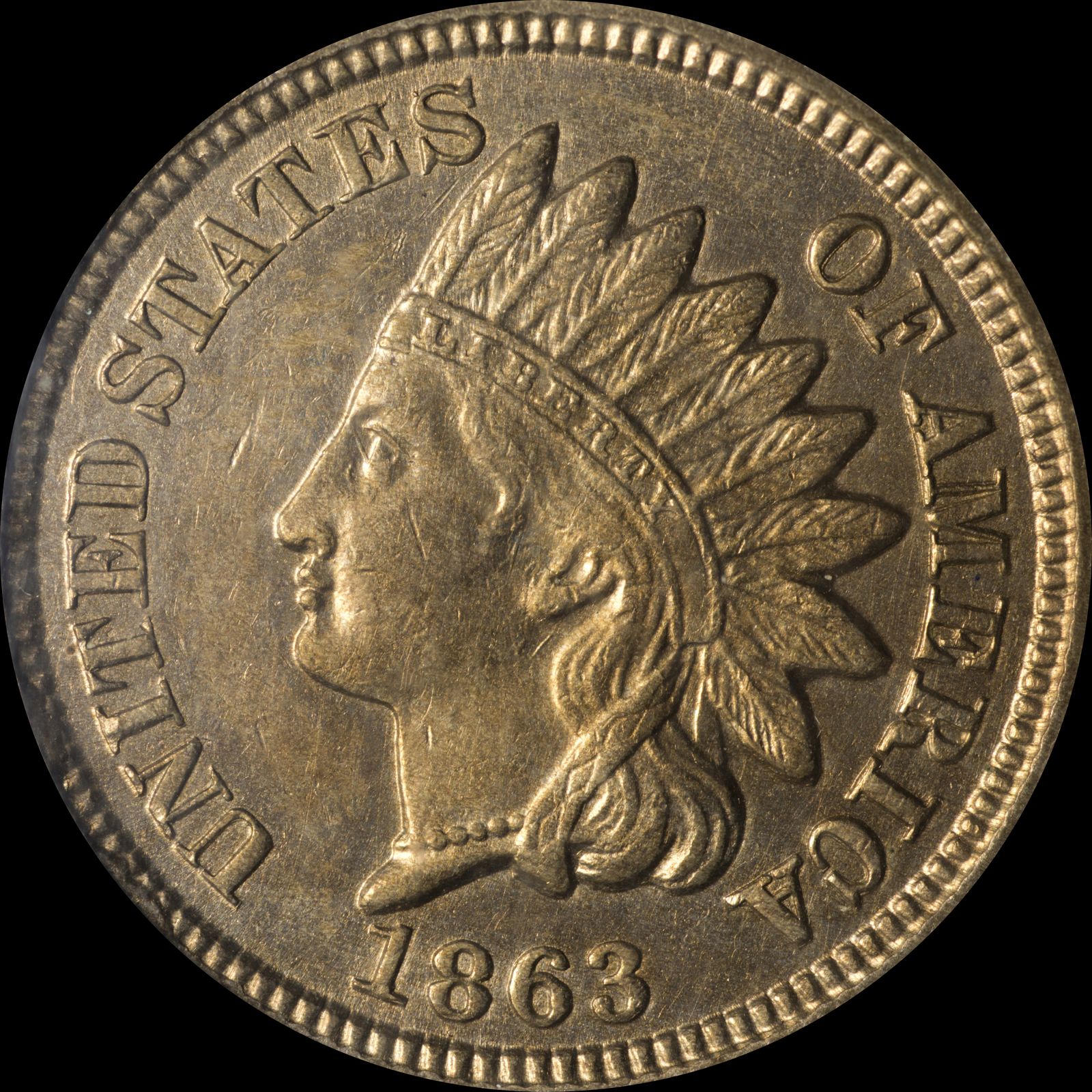 Obverse of 1863 CUD-044 - Indian Head Penny