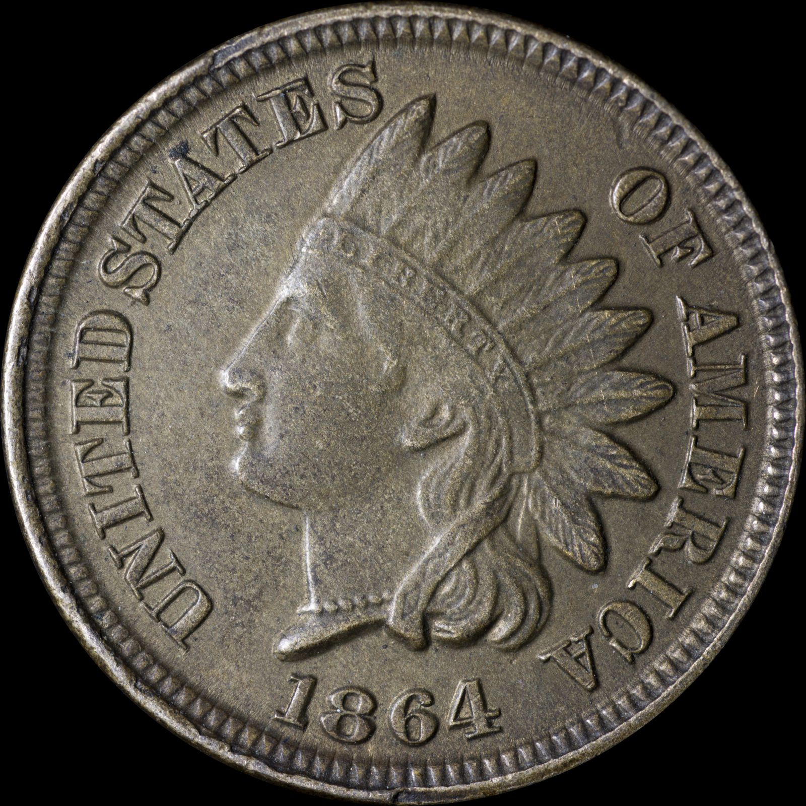 Obverse of 1864 CN CUD-005 - Indian Head Penny